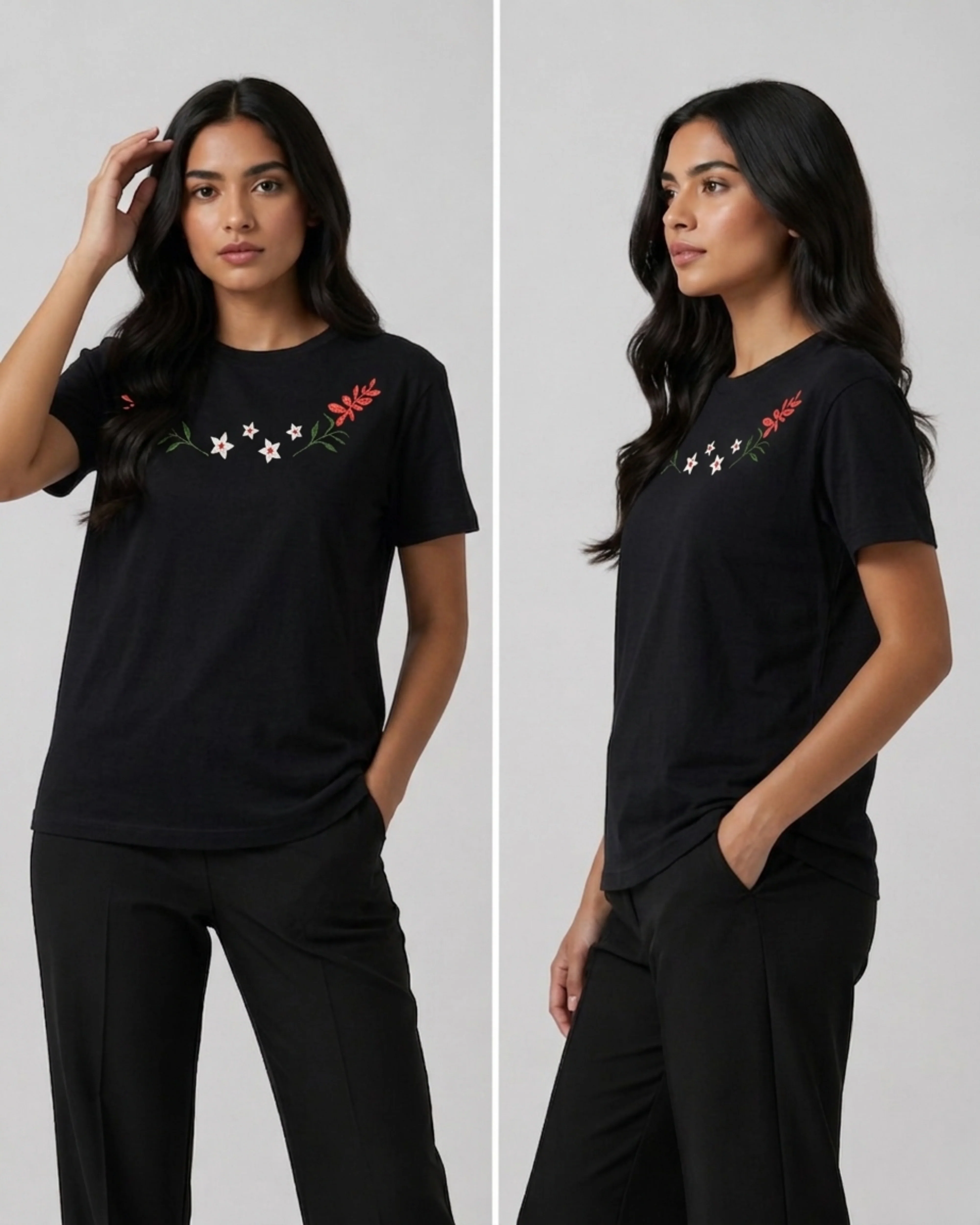 Black Women's Printed Tee – Jersey Fabric, Classic Fit, Everyday Comfort (Code 5063) - Image 2