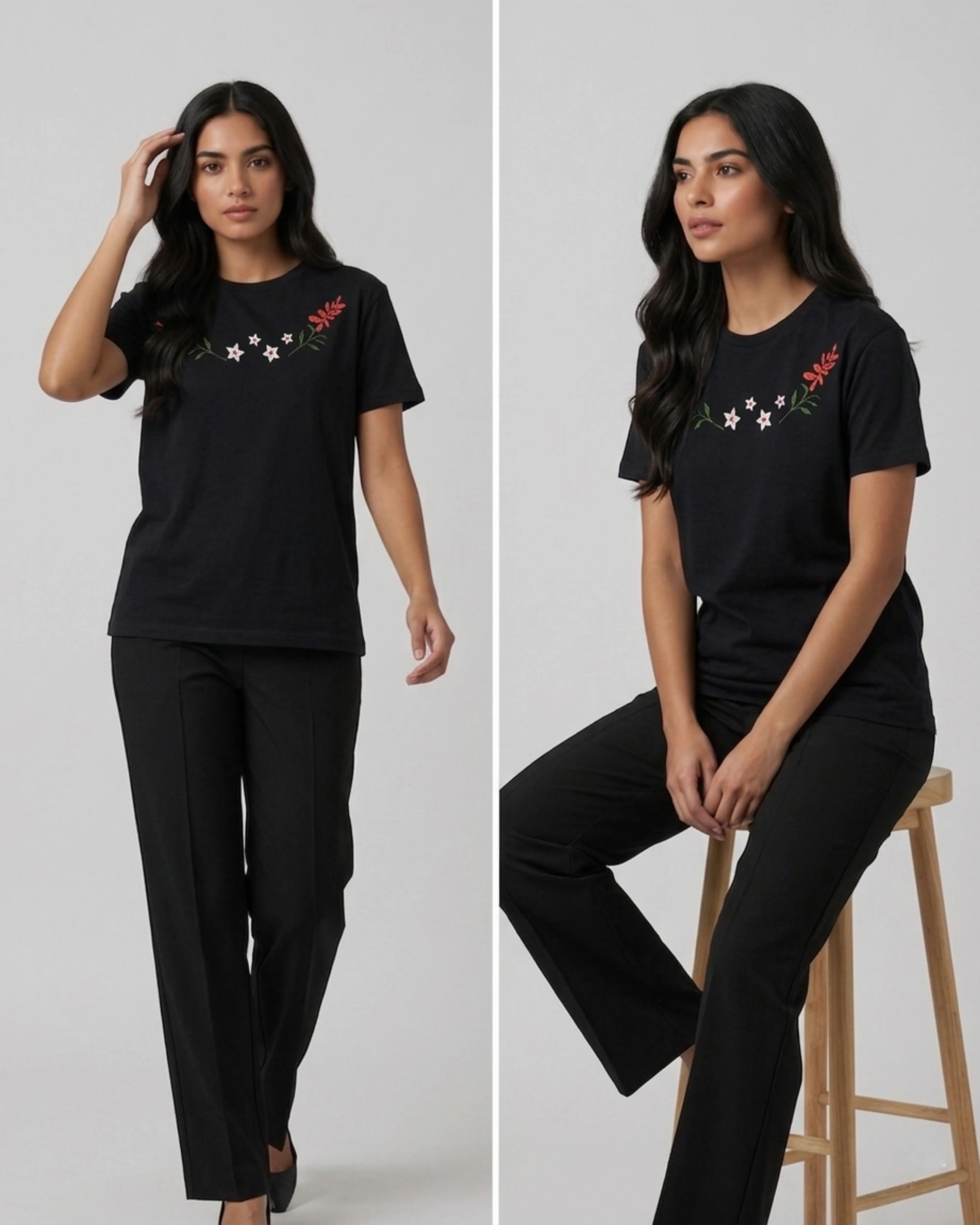 Black Women's Printed Tee – Jersey Fabric, Classic Fit, Everyday Comfort (Code 5063) - Image 3