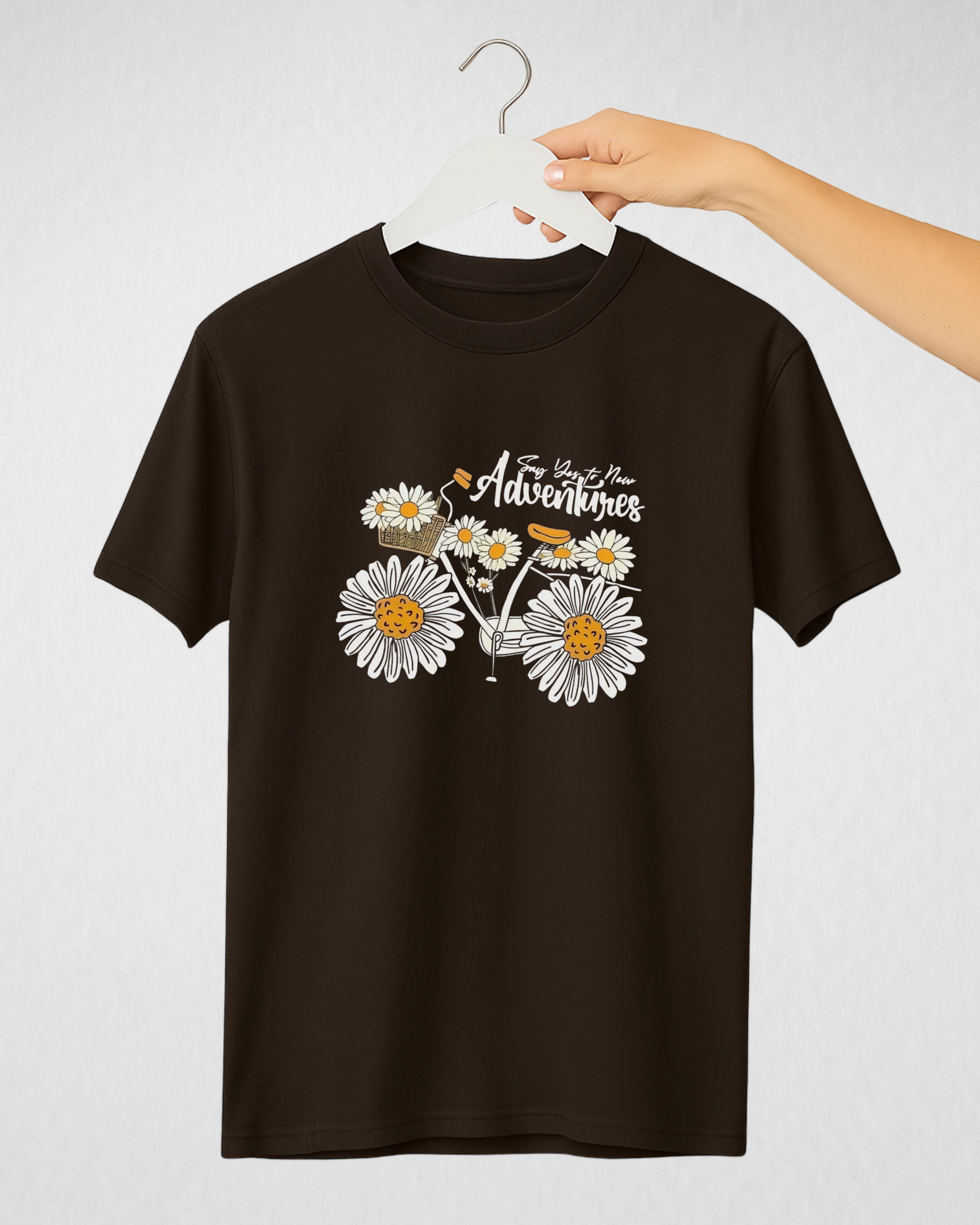 Chocolate Brown Women’s Printed Tee – Jersey Fabric, Classic Fit, Everyday Comfort (Code 3694)