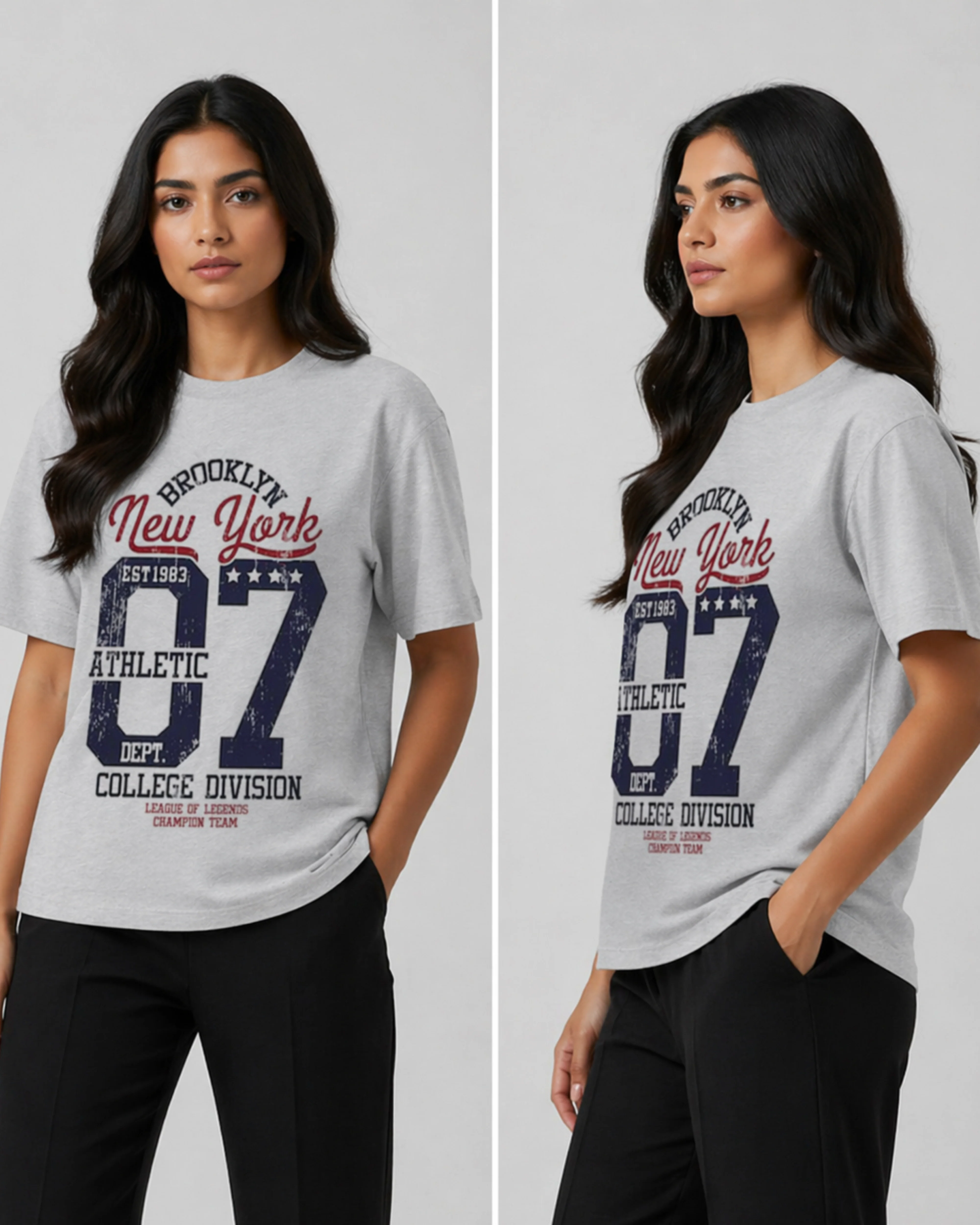 Heather Grey Women’s New york 07 Graphic Printed Tee – Jersey Fabric, Classic Fit, Everyday Comfort (Code 5058) - Image 2