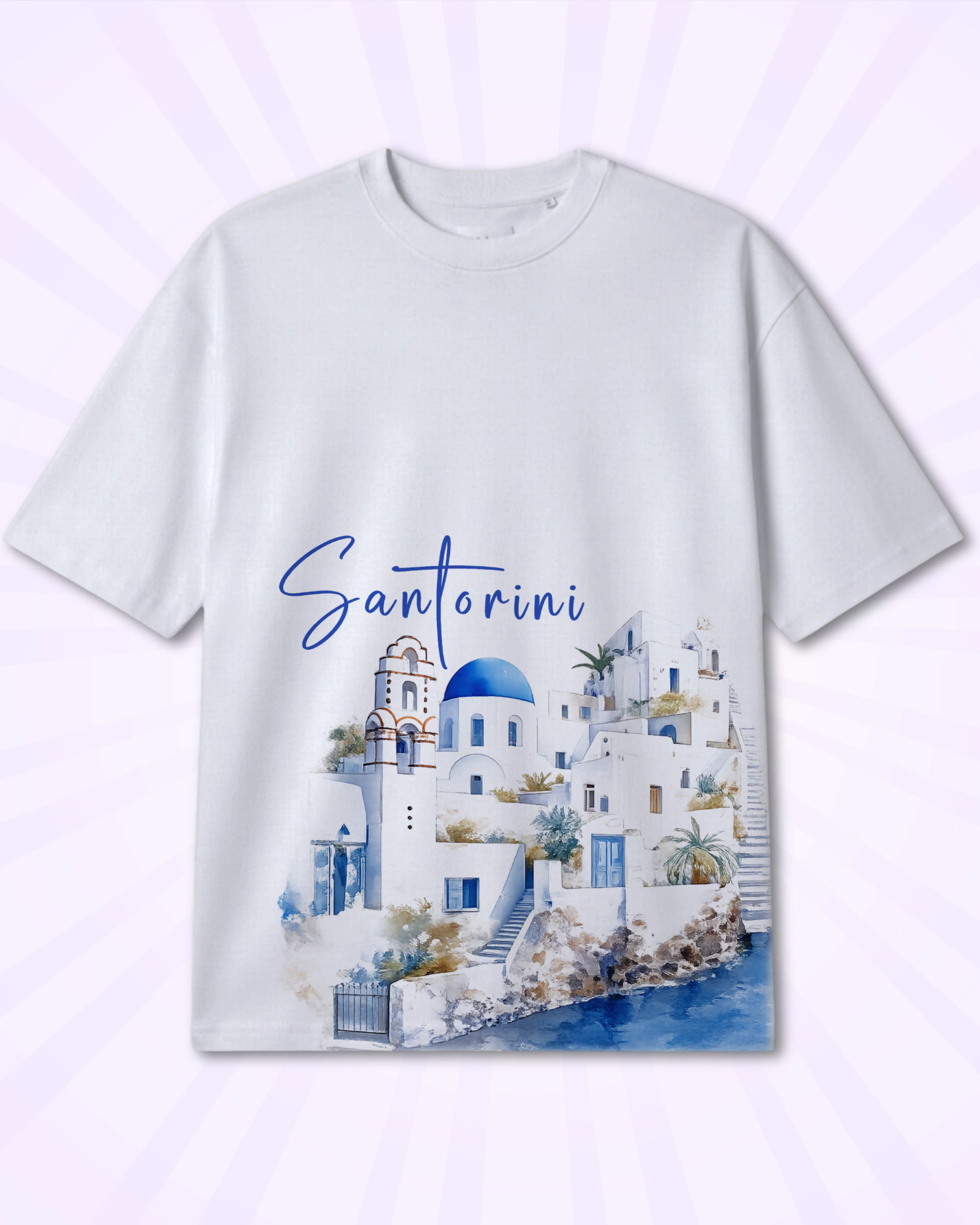 White Women Santorini palace Graphic Drop Shoulder T-Shirt (Code 4924) - Image 3