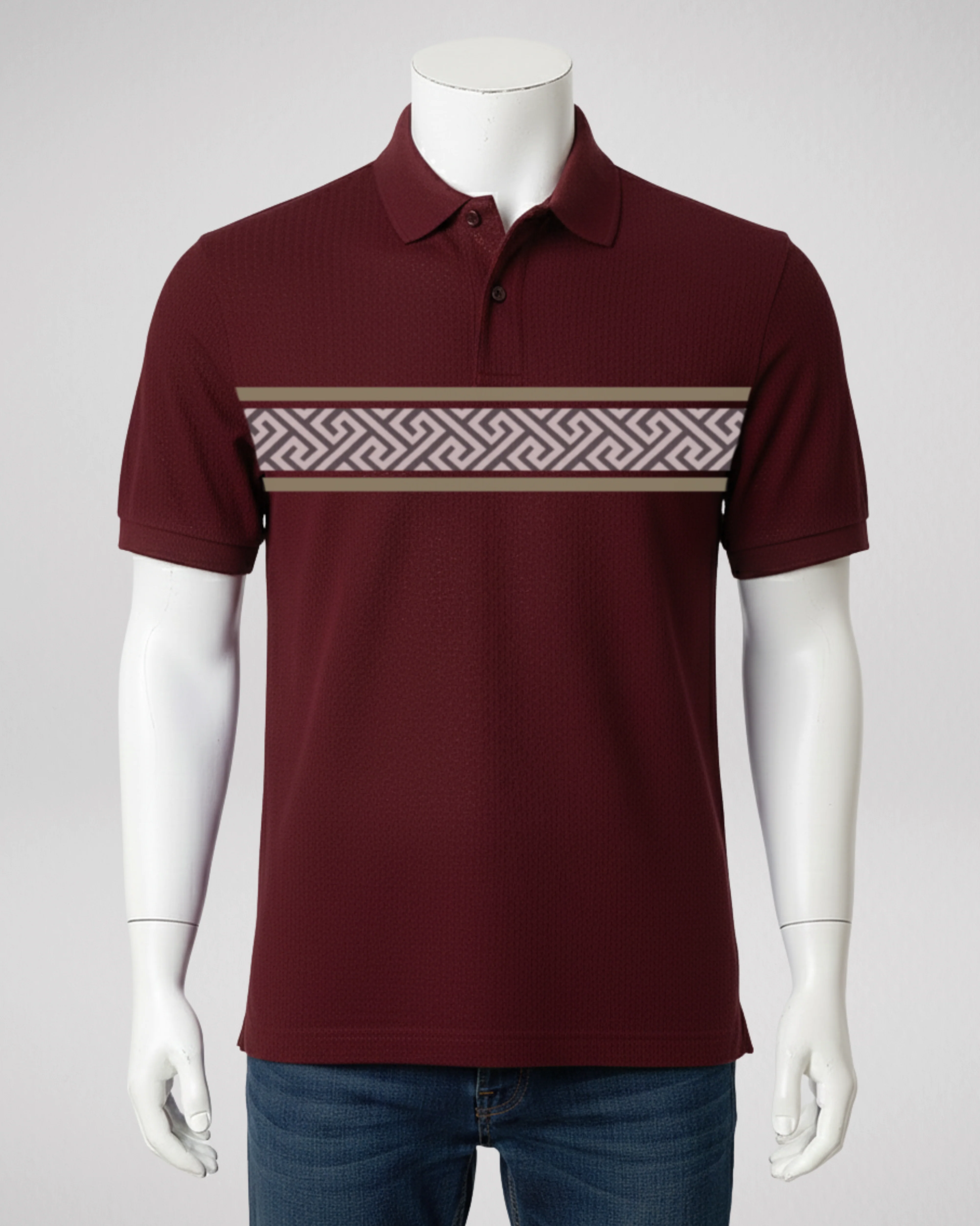 Maroon Stripe Printed Polo T-Shirt – Stylish & Comfortable (Code 4659)