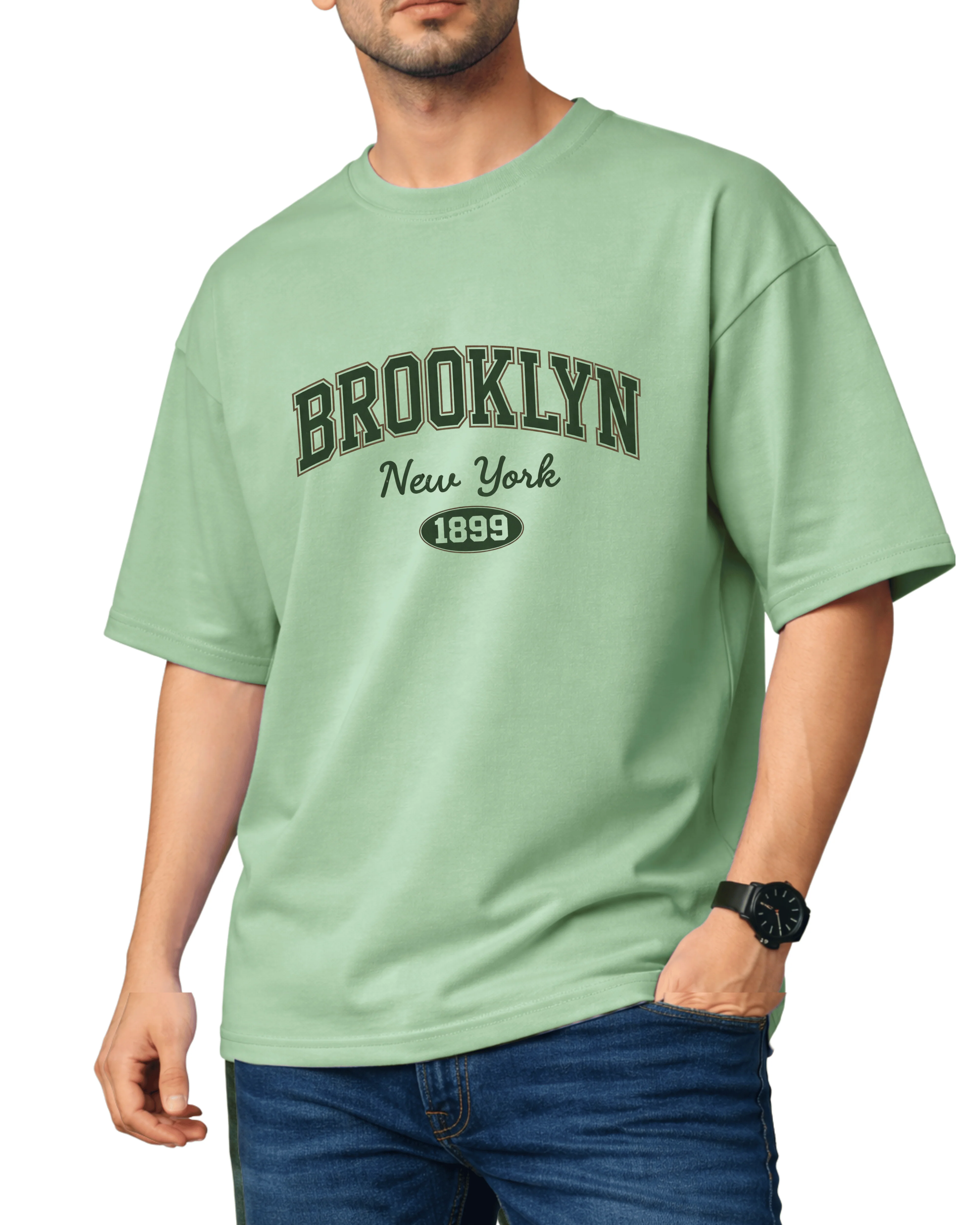 Light green Printed Drop Shoulder T-Shirt (Code 4877)