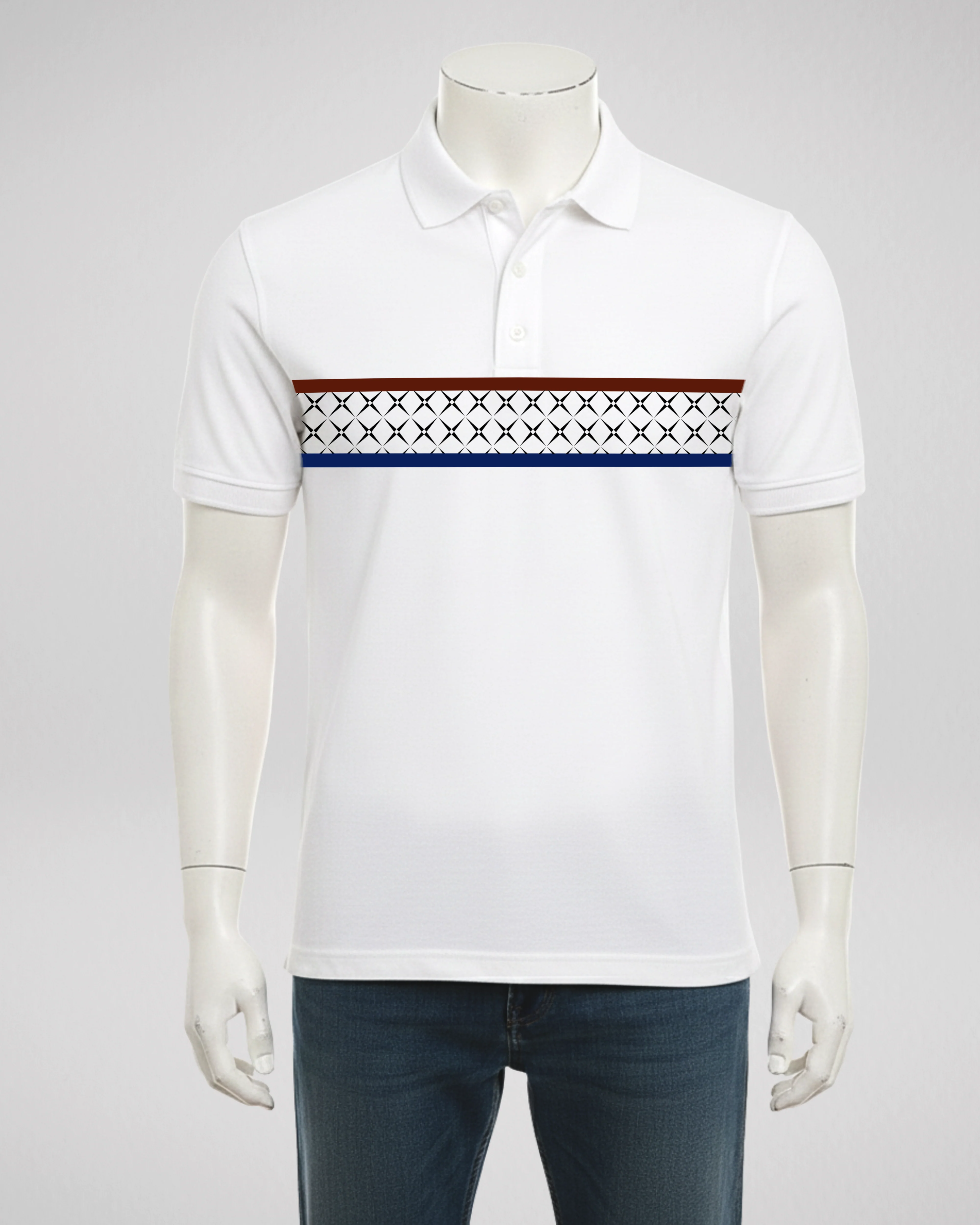 White Stripe Printed Polo T-Shirt – Stylish & Comfortable (Code 4662)