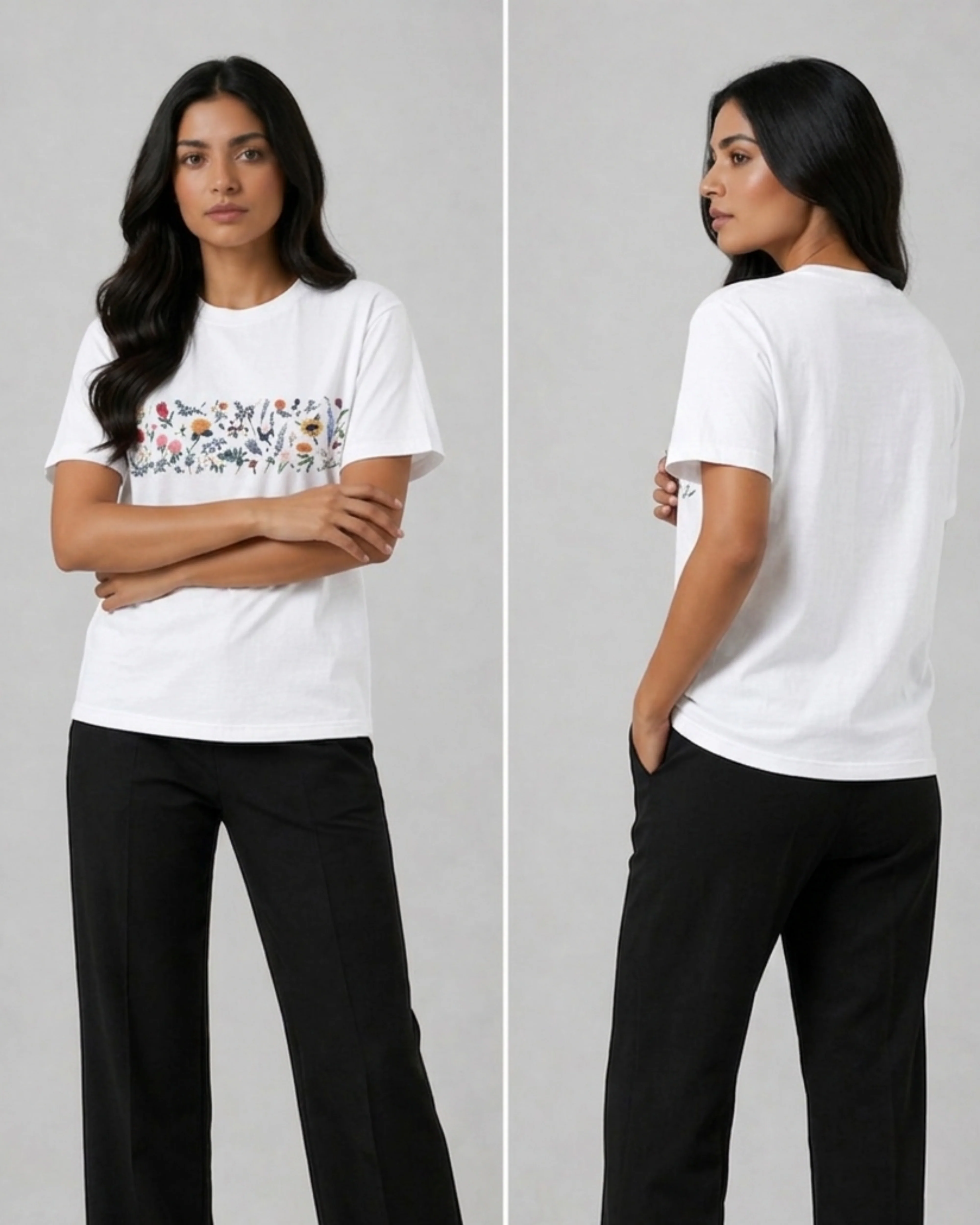 White Women’s Nature Strip Graphic Printed Tee – Jersey Fabric, Classic Fit, Everyday Comfort (Code 5059) - Image 3