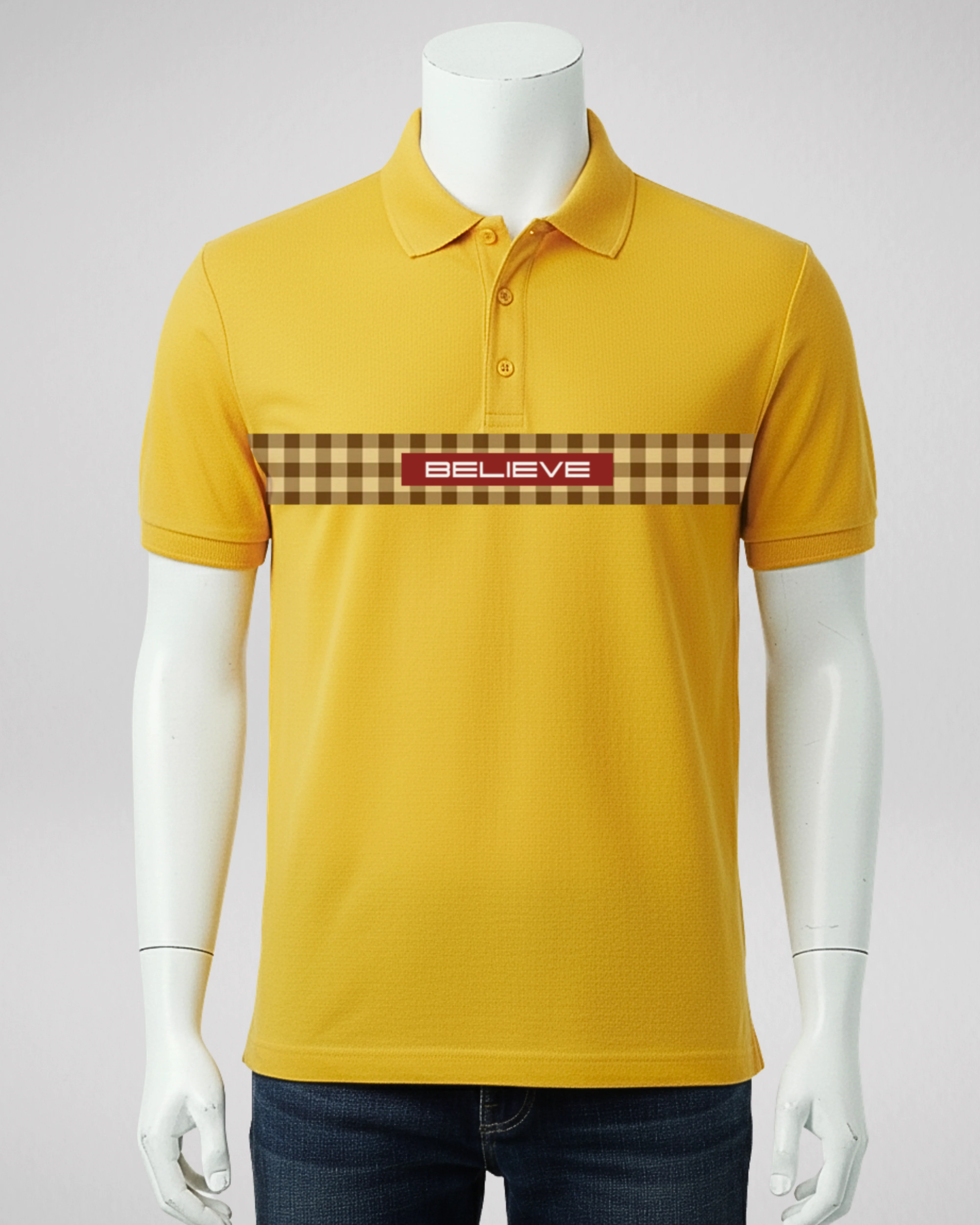 Yellow Stripe Printed Polo T-Shirt – Stylish & Comfortable (Code 4692)